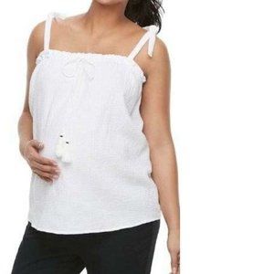 Maternity Camisole White Medium Tank Top Scoop Neck Cotton Flow Hem Cami Aglow